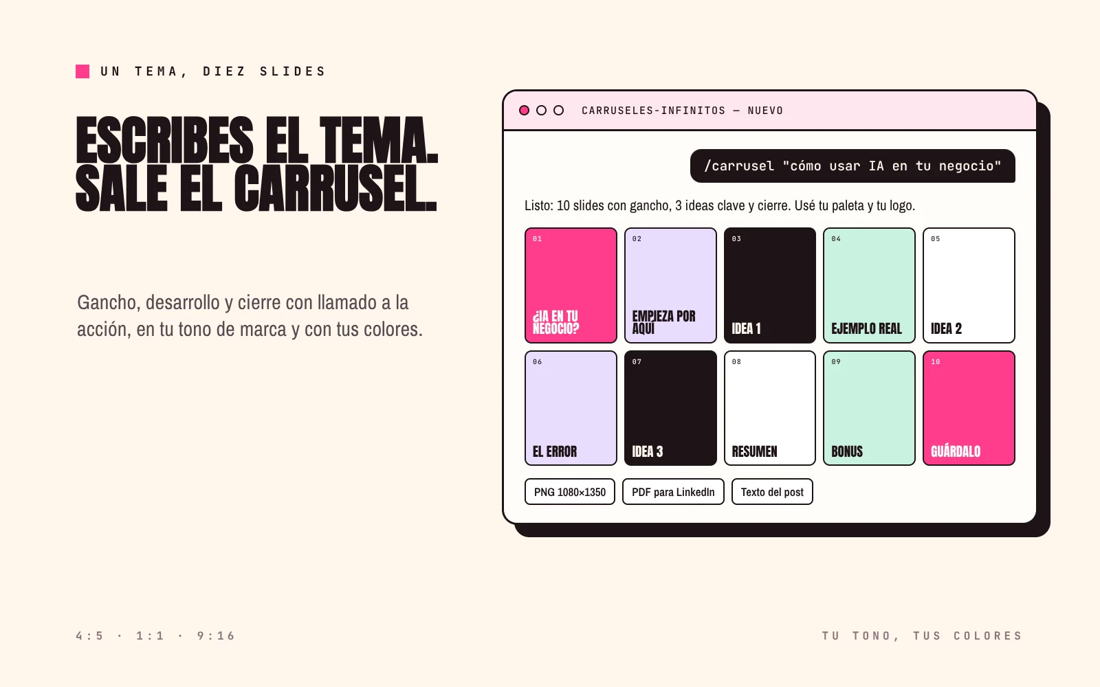 Carruseles Infinitos: un tema, diez slides listos para exportar