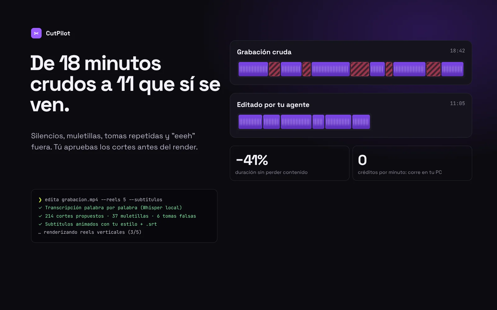 CutPilot: de 18 minutos de grabación cruda a 11 minutos editados