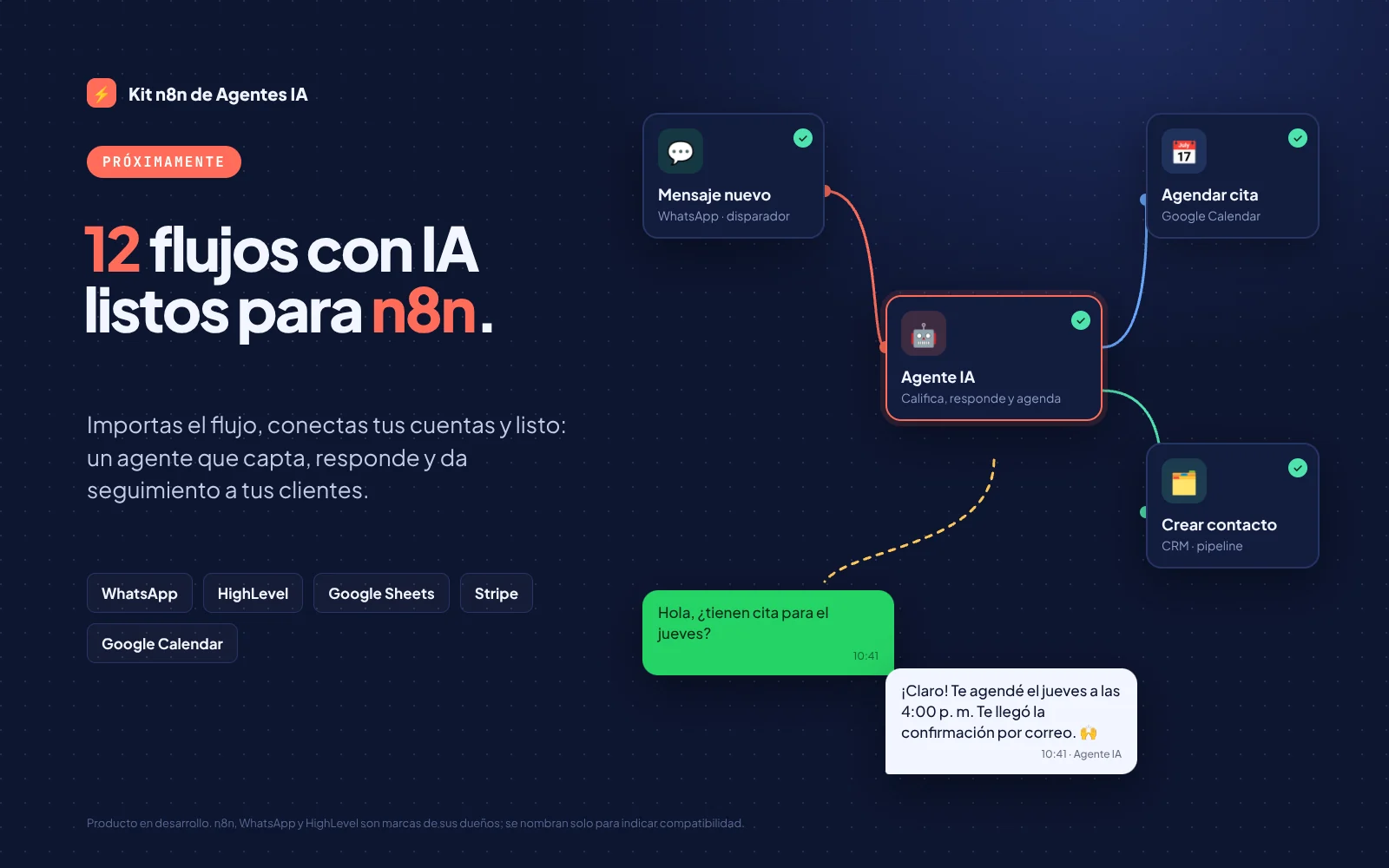 Kit n8n de Agentes IA: flujo de WhatsApp con agente de IA que agenda citas